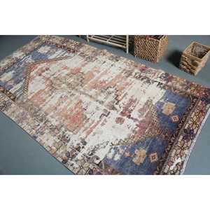 Alfombra de 4.3x8.5 pies, Alfombra Vintage, Alfombra Turca de Lana Azul con Estampado Animal - Product Image 4