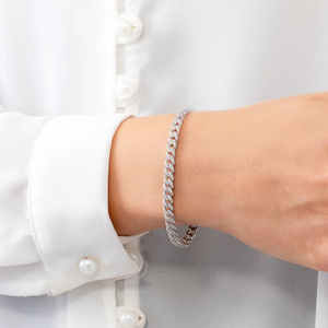 SV JEWELS Cuban Link Curb Chain <b>Bracelet</b> Diamond CZ Stainless Steel Tibetan Silver Platinum/Silver Plated IGI Certified Fashion - Product Image 5