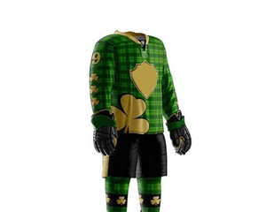Green Checkered Ice Hockey Jersey Gold Shamrock Print Full Sleeve Men's Sportswear Uniform Breathable Polyester Apparel Ronpex - Product Image 6