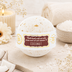Fabricante de Cosméticos de la UE, Bomba de Baño de Coco Premium al por Mayor, Hecha a Mano, 180g, OEM, ODM, Etiqueta Privada, Efervescente de Baño con Sal Marina - Product Image 1
