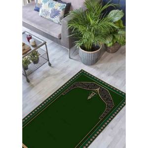 Tapis de prière vert : Tapis de culte islamique, Décoration de maison musulmane, Tapis fin non tissé - Product Image 5