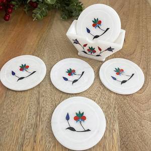 MSR Lot de 4 sous-verres en pierre marbrée de qualité supérieure, forme personnalisée, style antique, tapis durable pour boissons - Product Image 1