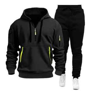 Conjunto de sudadera con capucha y pantalones deportivos de algodón 2025 para hombre personalizado 100%, diseño de cremallera multibolsillo para deportes transfronterizos - Product Image 4
