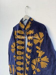 Suzani Embroidery Velvet <b>Short</b> Unisex Quilted <b>Jacket</b> with Cotton Filling Finished Gift for Party Wear - Product Image 6