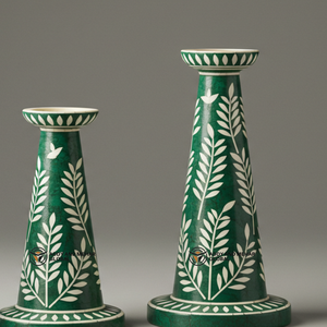 Indian Supplier Offers Handmade <b>Green</b> Bone Inlay <b>Candle</b> Holder Set floral Pattern Decorative Candlestick - Product Image 2