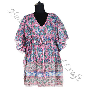 Caftán de algodón con estampado de bloque de mano caftán indio hecho a mano KFCS070 Abaya caftán árabe Jalabiya Dubai moda estampado de bloque de mano - Product Image 5