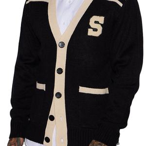 Custom Embroidery <b>Knit</b> Varsity <b>Cardigan</b> Sweater <b>Men</b> Knitwear Long Sleeve Uniform Jacquard V-Neck Knitted <b>Cardigan</b> Sweater <b>Men</b> - Product Image 3