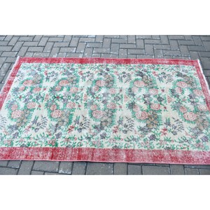 3.8x6.6 ft Rug, Turkish Vintage Rug, <b>Red</b> Polka dot <b>Wool</b> Rug - Product Image 3