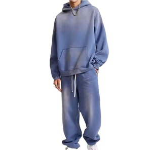Breathable Eco-Friendly Fleece Fabric Made Drop Shoulder Loose Fit Hoodie & Flared Trousers Sets Tracksuits For Adults <b>Boys</b> - Product Image 1