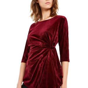 Abito avvolgente da donna Alfani in tinta unita bordeaux con maniche a 3/4 e collo gioiello, taglia media, per l'inverno - Product Image 3