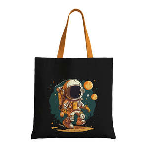 Cool Astronaut Canvas Tote <b>Bag</b> Durable 12oz Cotton <b>Medium</b> Size Long Handle Heat Transfer Printing Recyclable for Advertising - Product Image 5