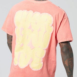 Camiseta de algodón de gran tamaño personalizada de fábrica para hombre, ropa informal de hip-hop con estampado Puff, cuello redondo, manga corta, patrón sólido, tela de Jersey - Product Image 5