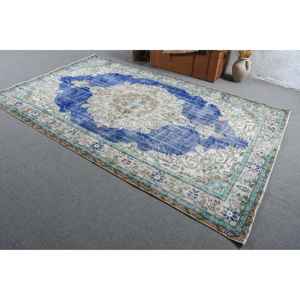 Alfombra Turca Vintage de 5.9x9.5 pies (181x289 cm), Alfombra de Lana Azul con Puntos - Product Image 2