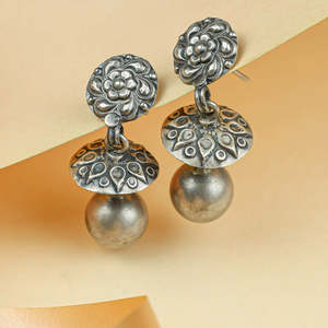 Tridha 92.5 Silver <b>Drop</b> Earrings with Floral Ball Bead 18K Gold Plated Cute Diamond and Turquoise Stone for Weddings - Product Image 6