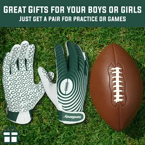 Gants de rugby de football verts pour jeunes garçons Gants larges et confortables avec logo imprimé - Product Image 4