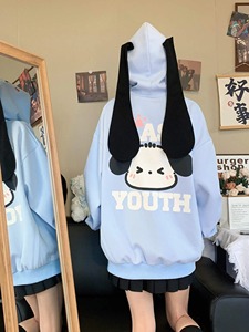 Nueva sudadera deportiva con Capucha de punto con orejas largas de dibujos animados para mujer, chaqueta holgada de gran tamaño de estilo universitario de otoño - Product Image 4