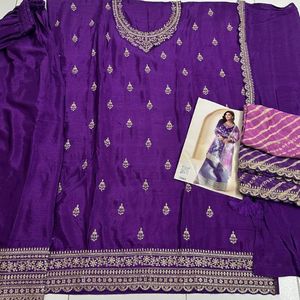 Vêtements ethniques indiens Belle soie de luxe de qualité supérieure avec Jari Codding & Sequence Broderie Stitch Work Palazzo Salwar Suit - Product Image 3