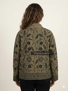 Chaqueta de terciopelo de lujo para mujer, estilo suzani, bordado bohemio hecho a mano, inspiración vintage, motivo tropical, otoño invierno, tejido de algodón. - Product Image 2