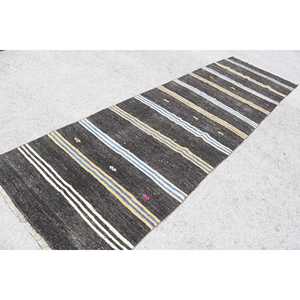 Tapis turc 3,7 x 12,3 pieds, tapis de couloir vintage, tapis bleu noir style sud-ouest - Product Image 2