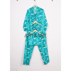 Ensemble de pyjama en coton floral vintage de haute qualité avec logo sur le devant, séchage rapide, respirant, confortable, vente en gros - Product Image 5