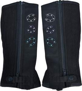 Black Nylon <b>Riding</b> Half <b>Chaps</b> With Horseshoe Embroidery And Zip Closure Elegant <b>Riding</b> Half <b>Chaps</b> Designed for Modern Riders - Product Image 1