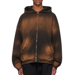 Sudadera con capucha de felpa francesa lavada con ácido Vintage de alta calidad para hombres y mujeres 100% algodón 400gsm Baggy Zip-up hoodies de gran tamaño - Product Image 1