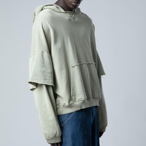 Streetwear Acid Wash Sudaderas con capucha de doble manga para niños 100% Material de algodón French Terry Sun Faded Acid Wash Hoodie - Product Image 3