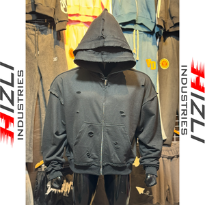 เสื้อฮู้ดดี้ผู้ชายสไตล์สตรีทแวร์ Y2K ผ้าเฟรนช์เทอร์รี่ 500 GSM แบบมีฮู้ดคู่ ทรงโอเวอร์ไซส์ ซิปหนา ผ้าฝ้าย 100% สไตล์ดิสเทรส สำหรับฤดูหนาว ขายส่ง - Product Image 6