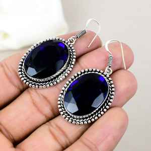 Midnight <b>Blue</b> <b>Sapphire</b> Gemstone <b>Earrings</b> in 925 Silver Artisan Crafted Drop Jewelry for Elegant Women - Product Image 3
