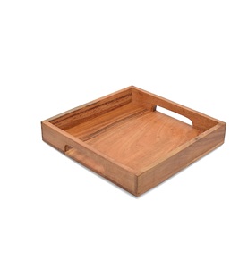 Plato para servir de madera de acacia con asas, plato para servir de madera, bandeja para aperitivos, desayuno, ideal para, café para el desayuno - Product Image 1