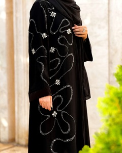 Abayas de Dubaï haut de gamme en soie satinée, broderie de luxe, design artisanal, taille unique, élégante, modeste, manches longues, anti-rides, musulmane - Product Image 2