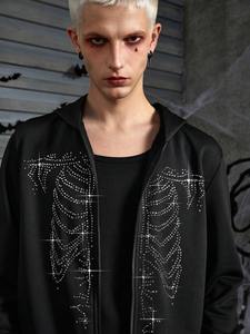 Sudadera con Capucha de Moda para Mujer, con Pedrería, de Felpa, Algodón, con Cierre, Suave, Cálida, Transpirable, Holgada, Estilo Urbano, con Bordado y Parches - Product Image 4