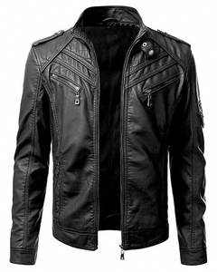 New Fashion Design <b>Mens</b> <b>Black</b> Slim Fit Biker <b>Real</b> Leather Jacket for <b>Men</b> Leather Biker Studded Bomber Jacket - Product Image 5