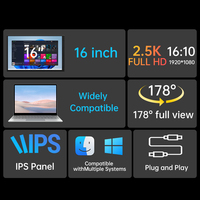 Écran portable Eimio 16 pouces 2,5K IPS, extension d'écran triple, type-C, double écran pour ordinateur portable, écran portable pour ordinateur portable OEM