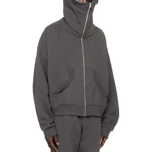 Sweat-shirts à capuche surdimensionnés en gros, respirants, gris, à épaules tombantes, lourds, délavés à l'acide, à fermeture éclair intégrale, pour hommes, Pakistan - Product Image 2