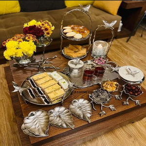 Ensemble de bols de service plaqués argent en forme de feuille luxueux plats artisanaux de haute qualité pour les fêtes d'accueil des occasions spéciales - Product Image 1