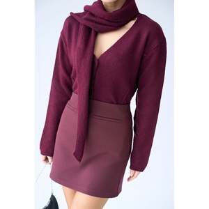 <b>Burgundy</b> Cardigan with Integrated <b>Scarf</b> - Product Image 3