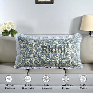 Housse de coussin lombaire 20x36 motif floral asperge vert à volants style western, imprimée à la main, en coton, pour canapé, chaise, chambre d'enfant - Product Image 6