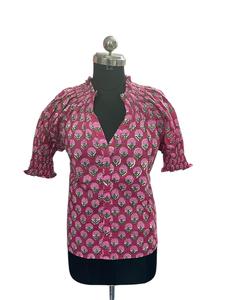 100% coton tricoté décontracté femmes Blouse HD imprimé rose fleuri traditionnel indien artisanat doux débardeurs - Product Image 6