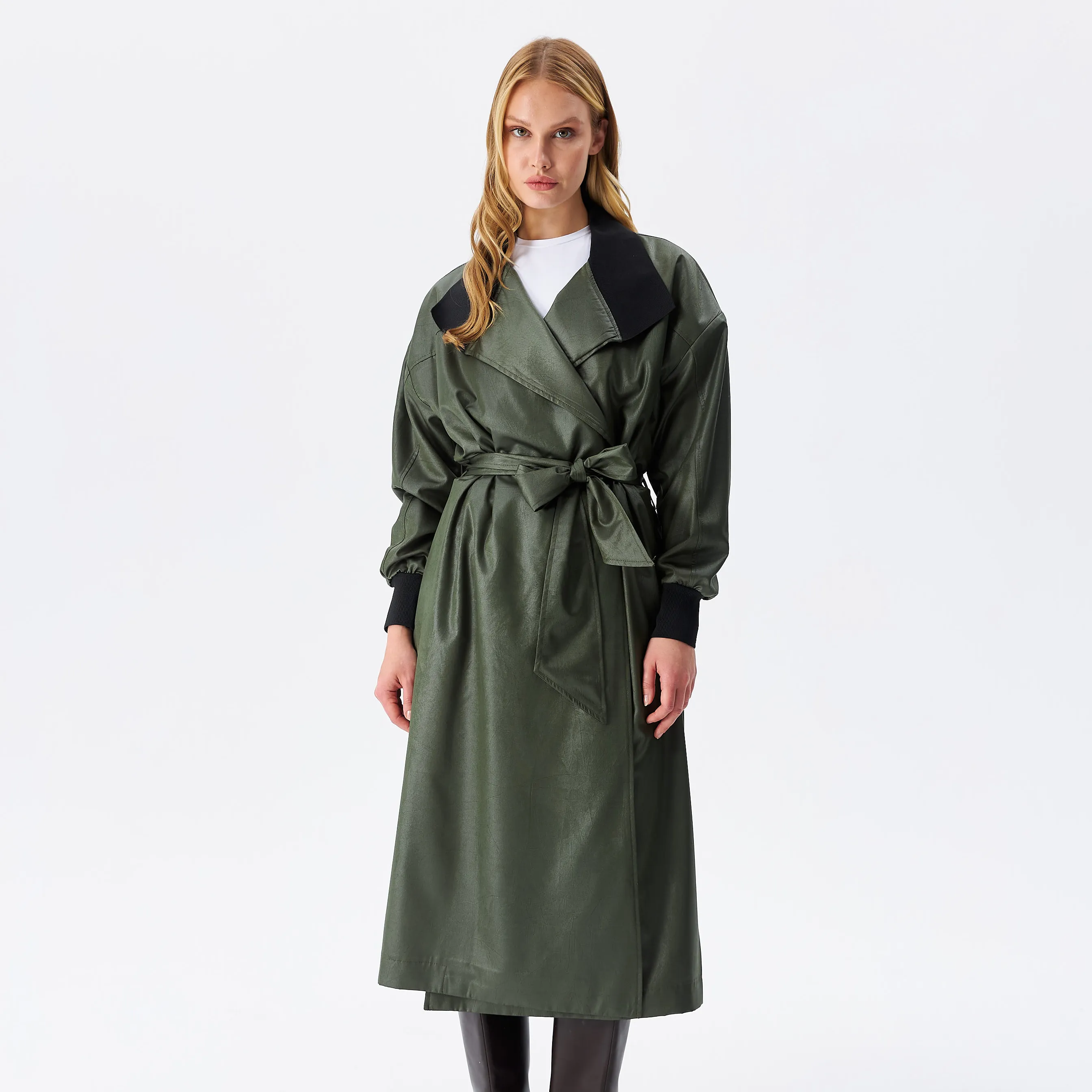 2023 New Model Matton High Quality Khaki Belted Trench Women's Trench Coat Collar Detailed