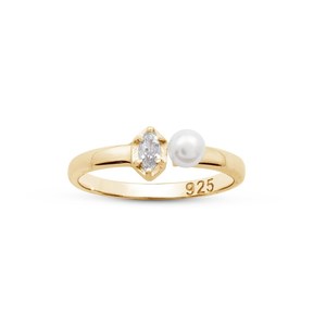 Bague ouverte avec perle et topaze blanche plaquée or rose Bague pour femme Cadeau d'anniversaire Bijoux en topaze blanche en argent sterling 925 - Product Image 3