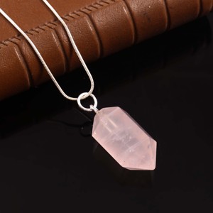 Collar de Plata de Ley 925 de la mejor calidad para mujer, colgante de piedras preciosas de cuarzo rosa, ajuste de bisel de oro rodio, colgantes finos - Product Image 6