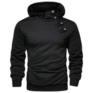 Nuevo transpirable botón Arriba francés Terry Pullover Casual Street Wear sudaderas con capucha para hombres - Product Image 3
