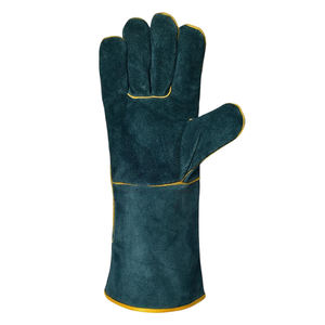 Gants de soudage doublés verts Logo personnalisé Résistance à la chaleur Cuir de vache résistant au feu Gants de soudage en cuir de vache fendu Meilleure qualité - Product Image 2