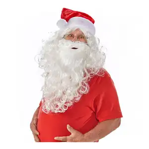 Doğrudan satış noel partisi uzun sakal noel Santa peruk ve Santa sakal erkekler için beyaz Hairpiece Set