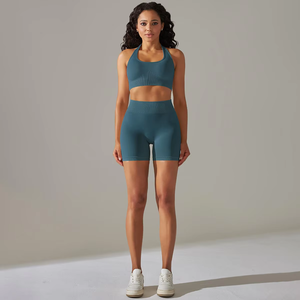 Conjuntos de Dos Piezas sin Costuras para Mujer, Tallas Grandes, Diseño Halter, Bra Deportivo y Pantalones Cortos Transpirables para Yoga, Running, Gimnasio y Fitness, con Logotipo Personalizado - Product Image 4