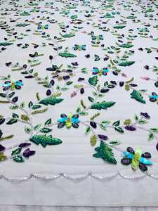 Tela de Encaje Floral Multicolor, Tul Tejido Liso, Diseño de Flores de Ciruelo Frescas de Verano, Bordado a Mano con Cuentas - Product Image 5