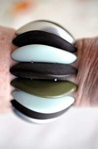 Handmade Geometric Ceramic Resin <b>Bangle</b> <b>Bracelet</b> in Black White Gray Best Quality Unisex Classic Style Party with Woman - Product Image 3