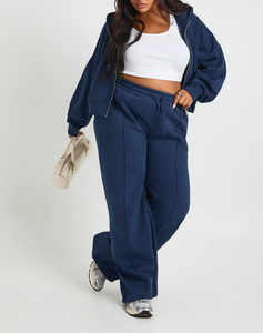 Sudadera con Capucha de Alta Calidad en Poliéster/Algodón con Cierre de Latón, Logotipo Personalizado, Lavado Ácido, Color Azul Marino Sólido, Estilo Corto y Holgado para Mujer - Product Image 5