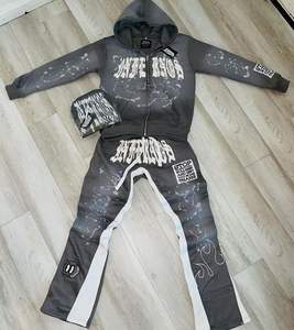 Conjunto de Sudadera con Capucha y Pantalones Deportivos de Estilo Vintage con Cierre, Talla Grande Unisex para Hombre, Logotipo Personalizado, 100% Algodón, Estilo Urbano, Lavado Ácido - Product Image 6